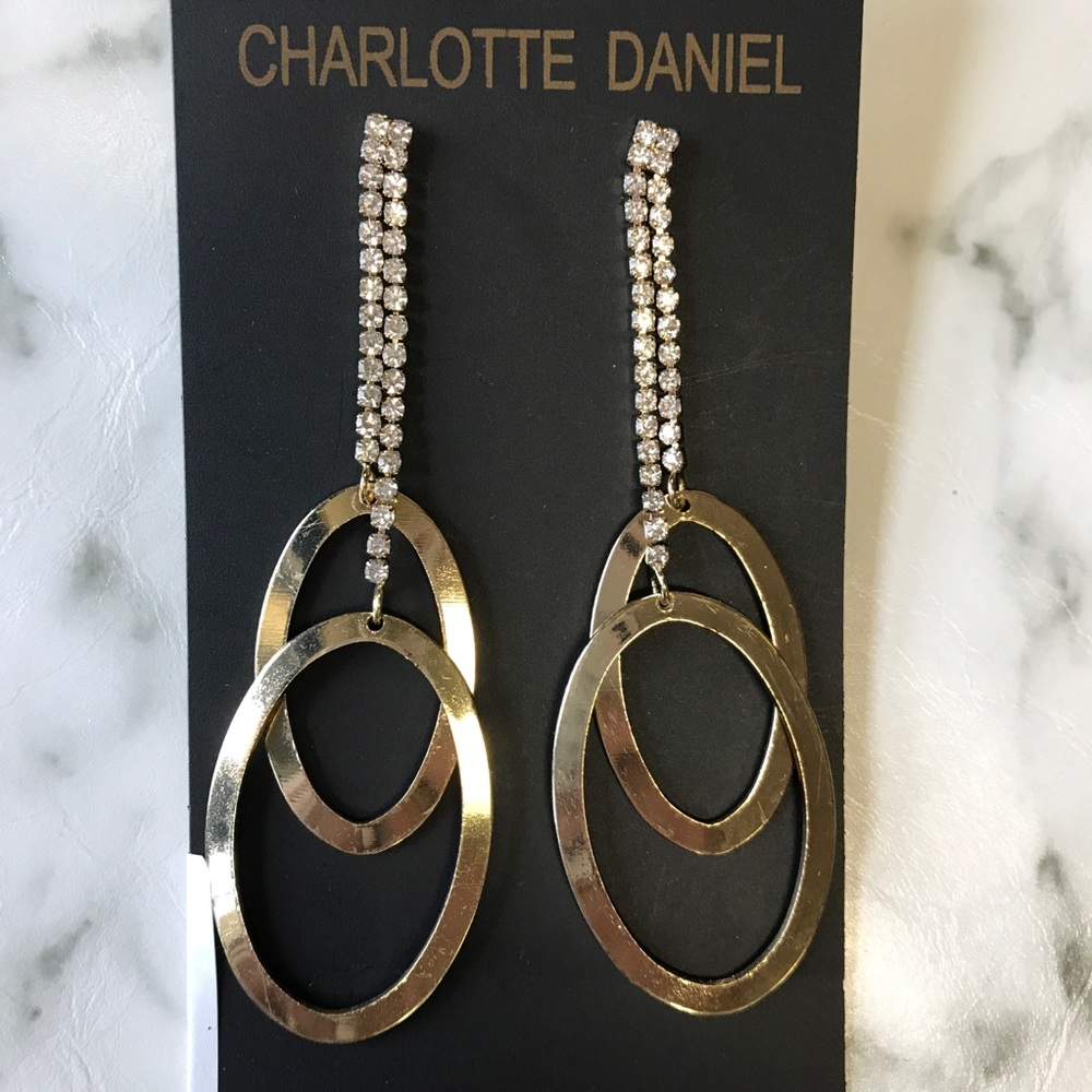 ‼️ Stunning Drop Earring  Rhinestone Gold Hoops